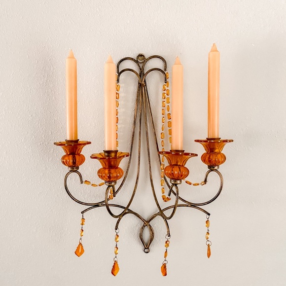 Vintage Amber Cystals Wall Candle Holder